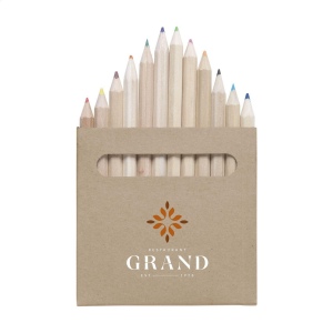 12 crayons de couleur artisanaux en bois uni, dans une boîte en carton recyclé