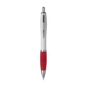 Stylo à encre bleue ou noire avec corps blanc avec embout coloré antidérapant et clip en métal 23