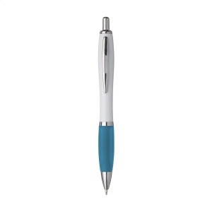 Stylo à encre bleue ou noire avec corps blanc avec embout coloré antidérapant et clip en métal 24