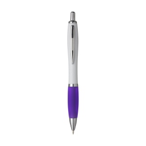 Stylo à encre bleue ou noire avec corps blanc avec embout coloré antidérapant et clip en métal 25
