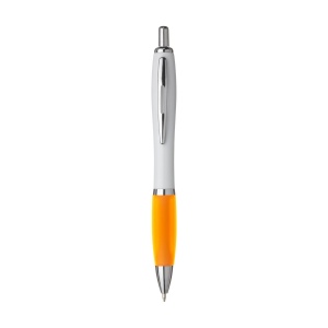 Stylo à encre bleue ou noire avec corps blanc avec embout coloré antidérapant et clip en métal 16