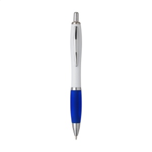 Stylo à encre bleue ou noire avec corps blanc avec embout coloré antidérapant et clip en métal 19