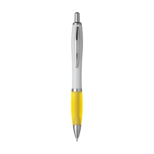 Stylo à encre bleue ou noire avec corps blanc avec embout coloré antidérapant et clip en métal 20