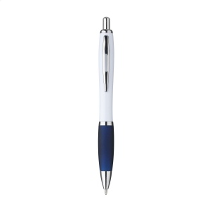 Stylo à encre bleue ou noire avec corps blanc avec embout coloré antidérapant et clip en métal 21