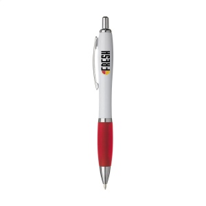 Stylo à encre bleue ou noire avec corps blanc avec embout coloré antidérapant et clip en métal 11