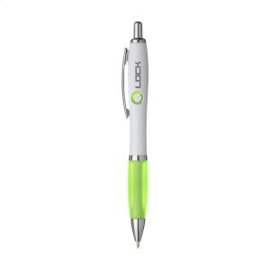 Stylo à encre bleue ou noire avec corps blanc avec embout coloré antidérapant et clip en métal 10