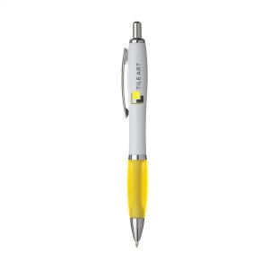 Stylo à encre bleue ou noire avec corps blanc avec embout coloré antidérapant et clip en métal 8