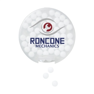 Boîte distributrice en plastique rond rempli d'environ 12 g (55 pcs) de bonbons sans sucre à la menthe 5