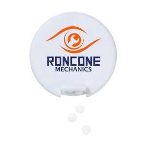 Boîte distributrice en plastique rond rempli d'environ 12 g (55 pcs) de bonbons sans sucre à la menthe 6
