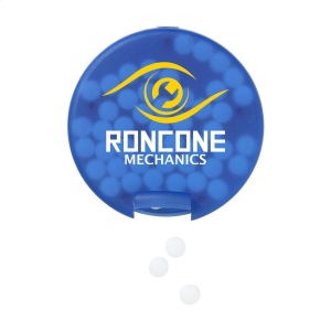 Boîte distributrice en plastique rond rempli d'environ 12 g (55 pcs) de bonbons sans sucre à la menthe 7
