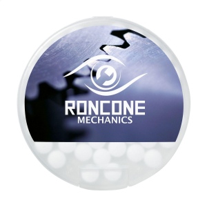 Boîte distributrice en plastique rond rempli d'environ 12 g (55 pcs) de bonbons sans sucre à la menthe 8