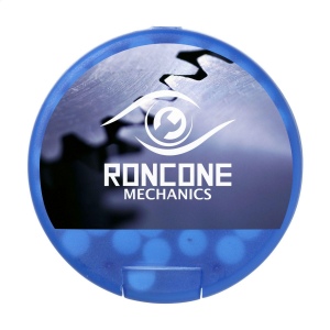 Boîte distributrice en plastique rond rempli d'environ 12 g (55 pcs) de bonbons sans sucre à la menthe 10
