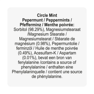Boîte distributrice en plastique rond rempli d'environ 12 g (55 pcs) de bonbons sans sucre à la menthe 12