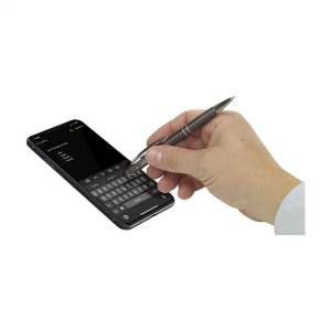 Stylo à encre bleue avec support en aluminium, finition argentée et clip en métal 8