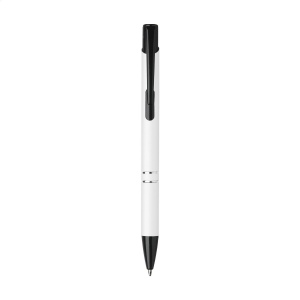 Stylo à encre bleue avec bouton-poussoir/clip et pointe noire, entrelacs chromés et finition antidérapante 10