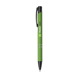 Stylo à encre bleue avec bouton-poussoir/clip et pointe noire, entrelacs chromés et finition antidérapante 19