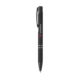 Stylo à encre bleue avec bouton-poussoir/clip et pointe noire, entrelacs chromés et finition antidérapante 20