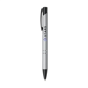 Stylo à encre bleue avec bouton-poussoir/clip et pointe noire, entrelacs chromés et finition antidérapante 24