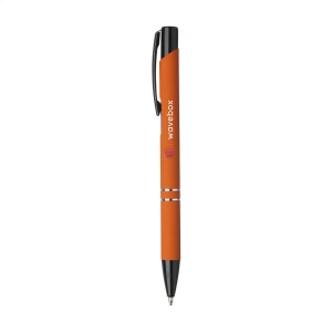 Stylo à encre bleue avec bouton-poussoir/clip et pointe noire, entrelacs chromés et finition antidérapante 25