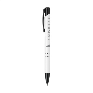 Stylo à encre bleue avec bouton-poussoir/clip et pointe noire, entrelacs chromés et finition antidérapante 26