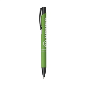 Stylo à encre bleue avec bouton-poussoir/clip et pointe noire, entrelacs chromés et finition antidérapante 27