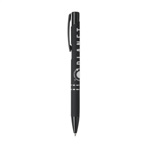 Stylo à encre bleue avec bouton-poussoir/clip et pointe noire, entrelacs chromés et finition antidérapante 28