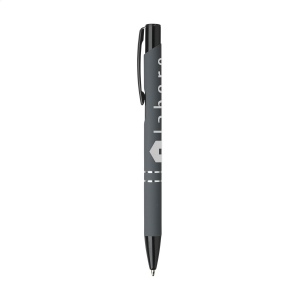 Stylo à encre bleue avec bouton-poussoir/clip et pointe noire, entrelacs chromés et finition antidérapante 30