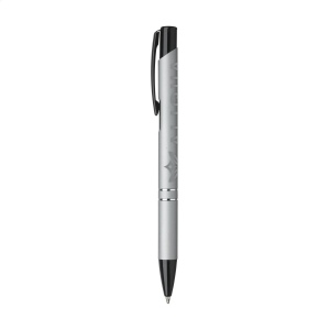 Stylo à encre bleue avec bouton-poussoir/clip et pointe noire, entrelacs chromés et finition antidérapante 32