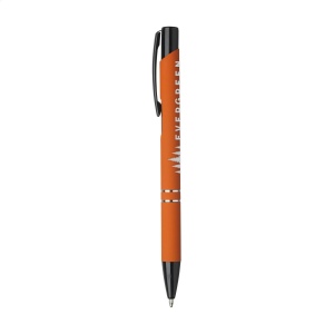 Stylo à encre bleue avec bouton-poussoir/clip et pointe noire, entrelacs chromés et finition antidérapante 33