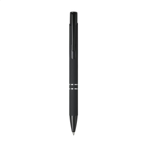 Stylo à encre bleue avec bouton-poussoir/clip et pointe noire, entrelacs chromés et finition antidérapante 12