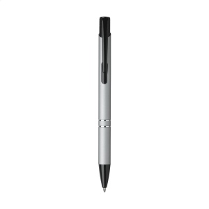 Stylo à encre bleue avec bouton-poussoir/clip et pointe noire, entrelacs chromés et finition antidérapante 16