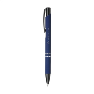 Stylo à encre bleue avec bouton-poussoir/clip et pointe noire, entrelacs chromés et finition antidérapante 5
