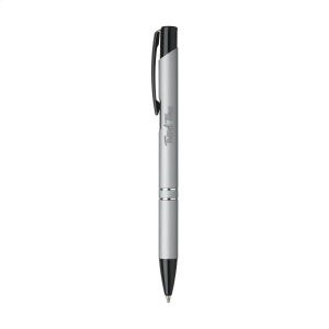 Stylo à encre bleue avec bouton-poussoir/clip et pointe noire, entrelacs chromés et finition antidérapante 8