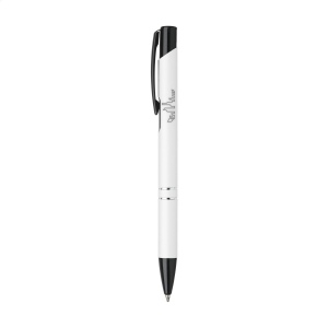 Stylo à encre bleue avec bouton-poussoir/clip et pointe noire, entrelacs chromés et finition antidérapante 2