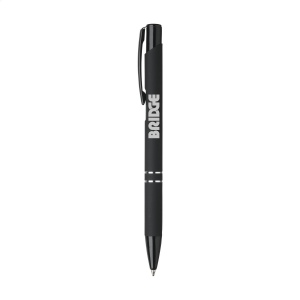 Stylo à encre bleue avec bouton-poussoir/clip et pointe noire, entrelacs chromés et finition antidérapante 4
