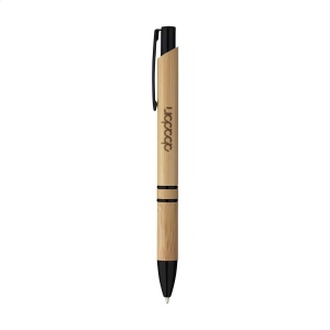 Stylo à encre bleue ou noire avec un joli corps en bambou, des anneaux chromées et un clip/bouton métallique 9