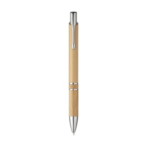 Stylo à encre bleue ou noire avec un joli corps en bambou, des anneaux chromées et un clip/bouton métallique 2