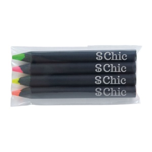SACHET 4 SURLIGNEURS BLACK 8,7(+Marquage à chaud 360° 1 couleur - marquage identique sur chaque crayon)