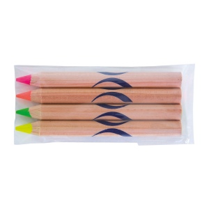 SACHET 4 SURLIGNEURS NAT 8,7cm(+Marquage à chaud 360° 1 couleur - marquage identique sur chaque crayon)
