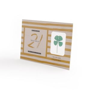 Porte bonheur en carte - Trèfle à 4 feuilles séché