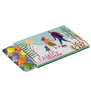 Etui promotionnel pour blister avec bonbons en chocolat