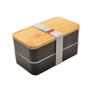 Bento 'Nagano', noir, avec couvercle en bambou 3