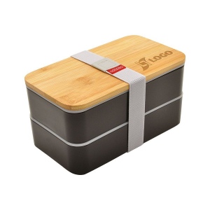 Bento 'Nagano', noir, avec couvercle en bambou 4