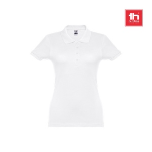 THC EVE WH. Polo manches courtes ceinturé pour femme en coton cardé