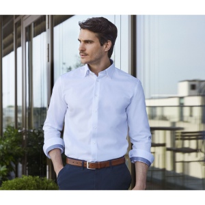 MEN'S LONG SLEEVE TAILORED CONTRAST HERRINGBONE SHIRT