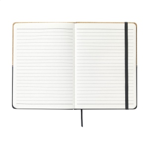Carnet de notes de style duo en liège et en imitation cuir d'un format pratique avec environ 72 feuilles / 144 pages de papier (70 g/m²) lignées de couleur crème et fermeture par élastique 6