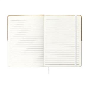 Carnet de notes de style duo en liège et en imitation cuir d'un format pratique avec environ 72 feuilles / 144 pages de papier (70 g/m²) lignées de couleur crème et fermeture par élastique 8