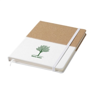 Carnet de notes de style duo en liège et en imitation cuir d'un format pratique avec environ 72 feuilles / 144 pages de papier (70 g/m²) lignées de couleur crème et fermeture par élastique 12