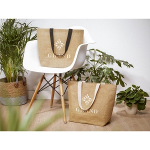 Sac en jute (320 g/m²) hors du commun avec intérieur laminé et de longues poignées en coton tissé 11