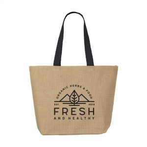 Sac en jute (320 g/m²) hors du commun avec intérieur laminé et de longues poignées en coton tissé 3
